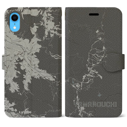 【山ノ内（長野県）】地図柄iPhoneケース（手帳タイプ）モノトーン・iPhone XR 用