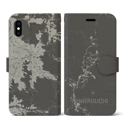 【山ノ内（長野県）】地図柄iPhoneケース（手帳タイプ）モノトーン・iPhone XS / X 用