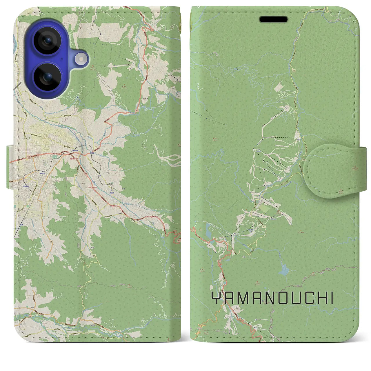 【山ノ内（長野県）】地図柄iPhoneケース（手帳タイプ）ナチュラル・iPhone 16 Pro Max 用