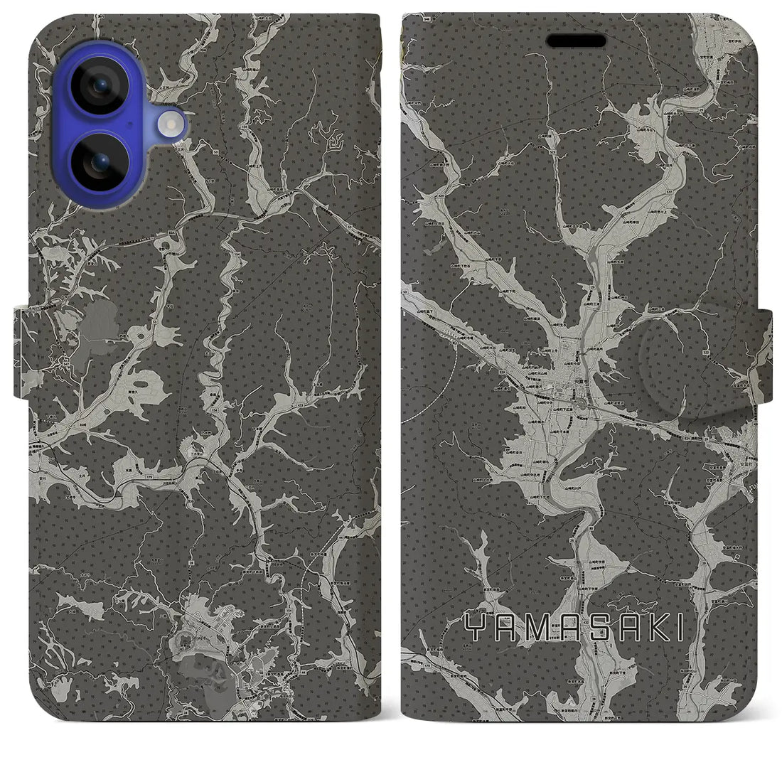 【山崎(兵庫県)】地図柄iPhoneケース(手帳タイプ)モノトーン・iPhone 16 Pro Max 用