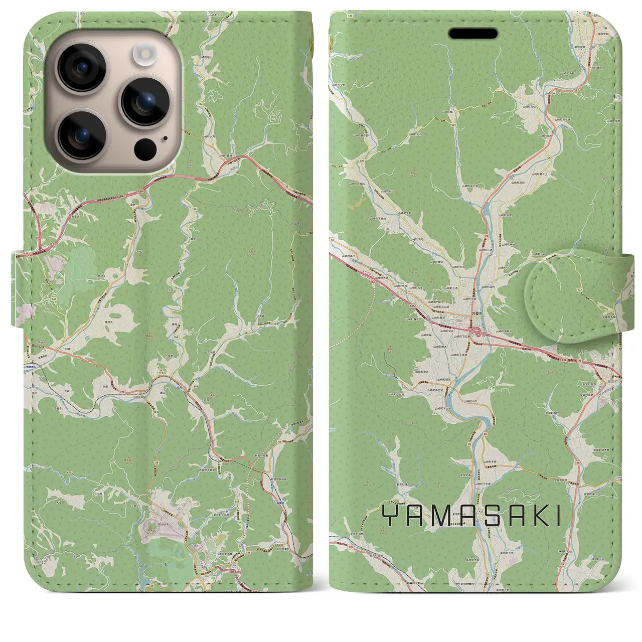 【山崎（兵庫県）】地図柄iPhoneケース（手帳タイプ）ナチュラル・iPhone 16 Plus 用