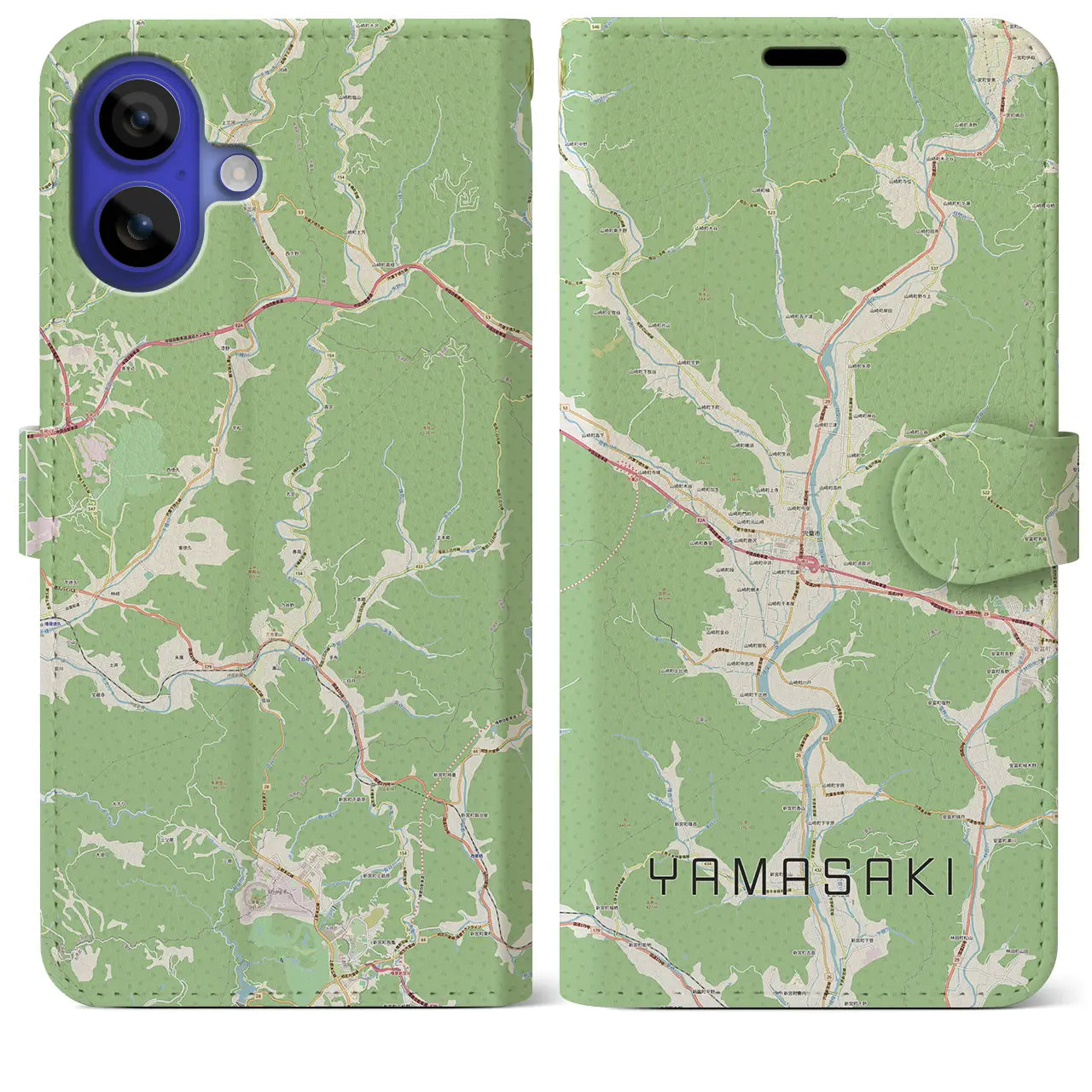 【山崎（兵庫県）】地図柄iPhoneケース（手帳タイプ）ナチュラル・iPhone 16 Pro Max 用