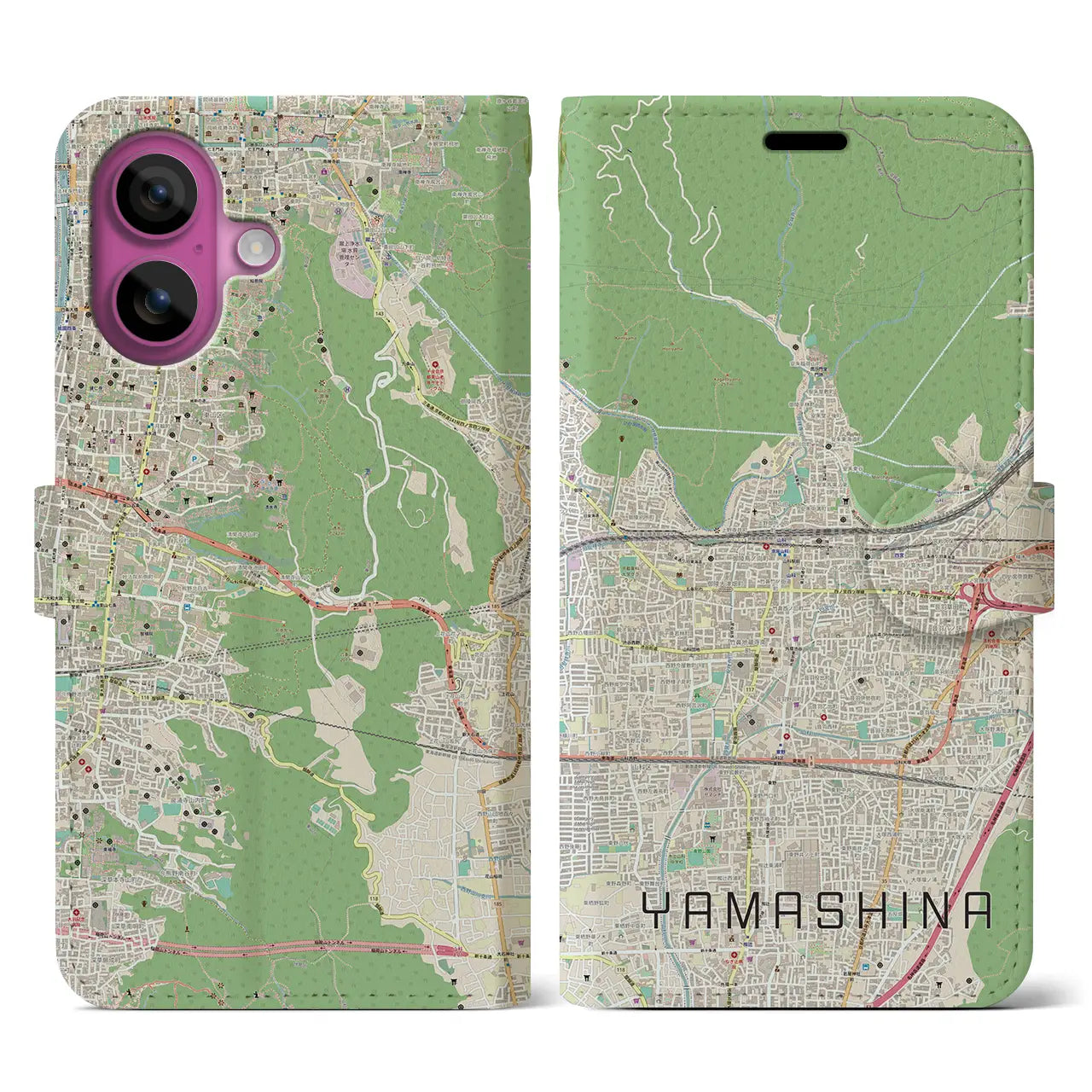 【山科（京都府）】地図柄iPhoneケース（手帳タイプ）ナチュラル・iPhone 16 Pro 用