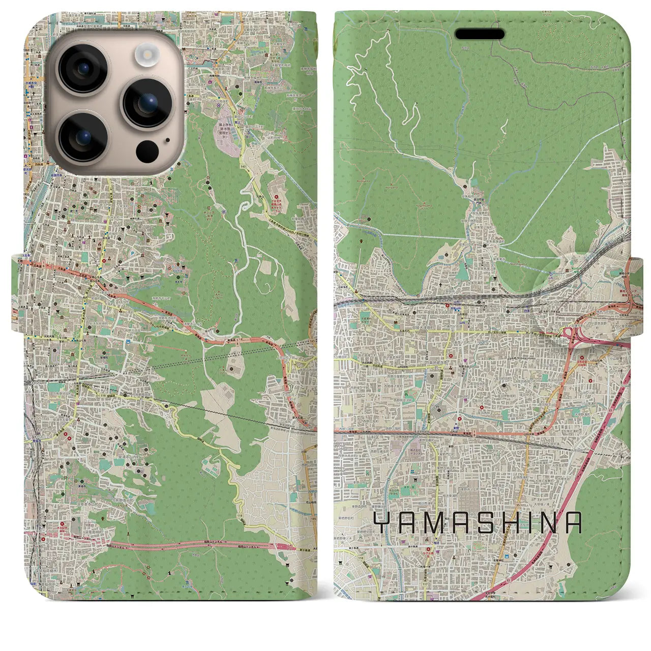 【山科（京都府）】地図柄iPhoneケース（手帳タイプ）ナチュラル・iPhone 16 Plus 用