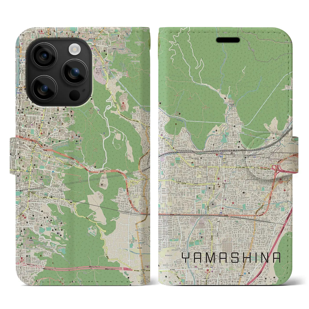 【山科（京都府）】地図柄iPhoneケース（手帳タイプ）ナチュラル・iPhone 16 用