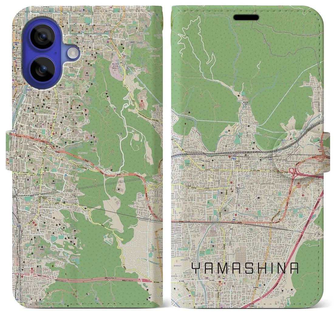 【山科（京都府）】地図柄iPhoneケース（手帳タイプ）ナチュラル・iPhone 16 Pro Max 用