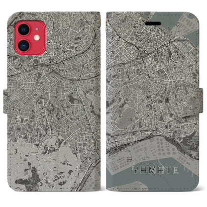 【山手（神奈川県）】地図柄iPhoneケース（手帳タイプ）モノトーン・iPhone 11 用