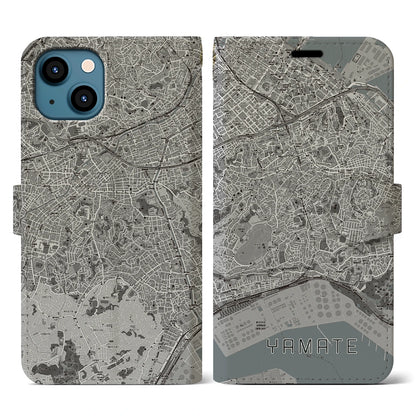 【山手（神奈川県）】地図柄iPhoneケース（手帳タイプ）モノトーン・iPhone 13 用