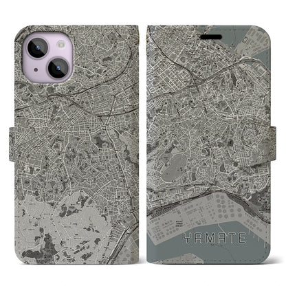 【山手（神奈川県）】地図柄iPhoneケース（手帳タイプ）モノトーン・iPhone 14 用