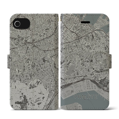 【山手（神奈川県）】地図柄iPhoneケース（手帳タイプ）モノトーン・iPhone SE（第3 / 第2世代） / 8 / 7 / 6s / 6 用