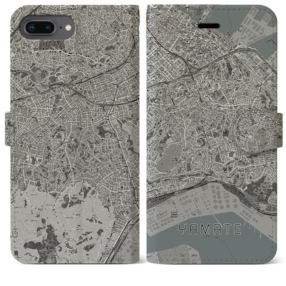 【山手（神奈川県）】地図柄iPhoneケース（手帳タイプ）モノトーン・iPhone 8Plus /7Plus / 6sPlus / 6Plus 用