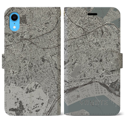 【山手（神奈川県）】地図柄iPhoneケース（手帳タイプ）モノトーン・iPhone XR 用