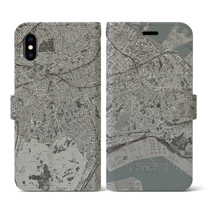 【山手（神奈川県）】地図柄iPhoneケース（手帳タイプ）モノトーン・iPhone XS / X 用