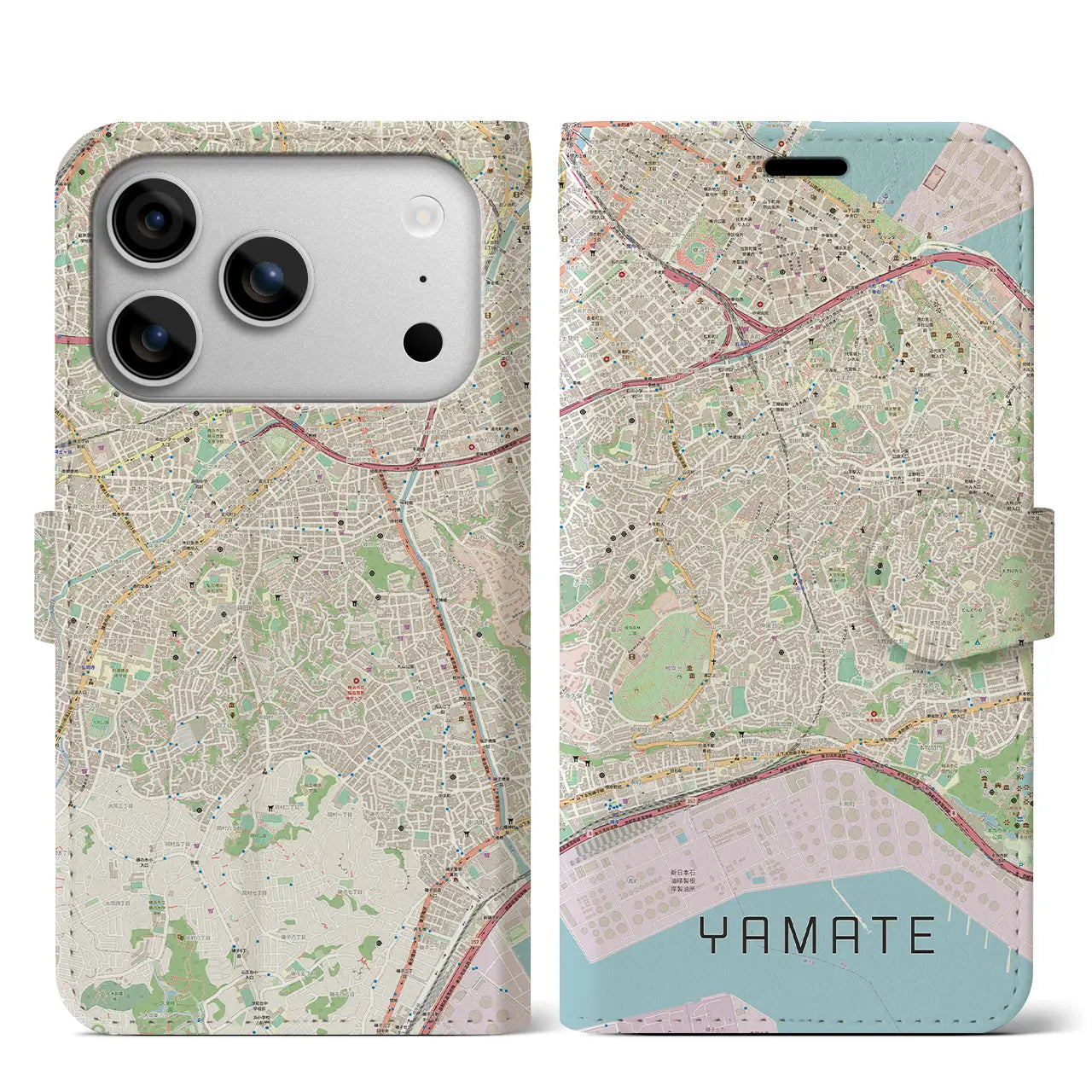 【山手（神奈川県）】地図柄iPhoneケース（手帳タイプ）