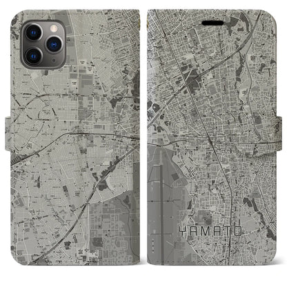 【大和（神奈川県）】地図柄iPhoneケース（手帳タイプ）モノトーン・iPhone 11 Pro Max 用