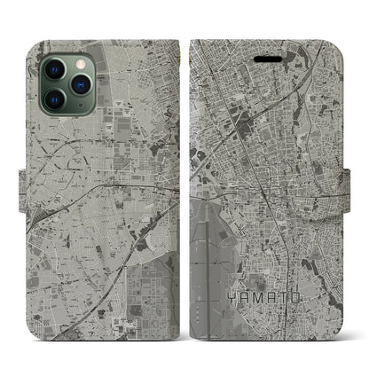 【大和（神奈川県）】地図柄iPhoneケース（手帳タイプ）モノトーン・iPhone 11 Pro 用
