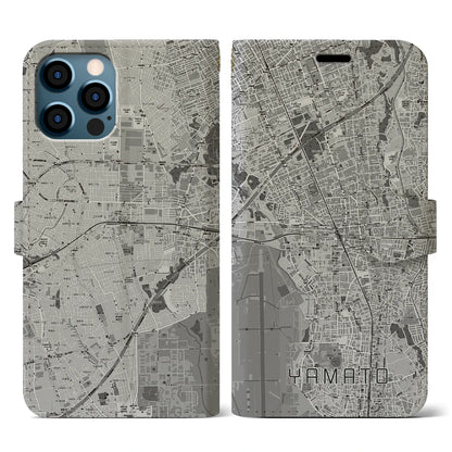 【大和（神奈川県）】地図柄iPhoneケース（手帳タイプ）モノトーン・iPhone 12 / 12 Pro 用