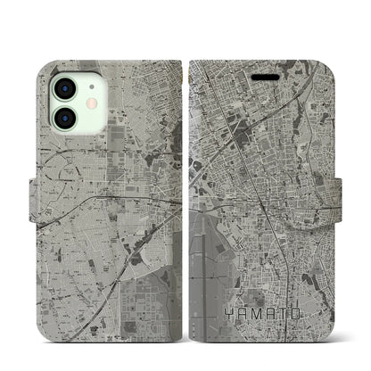 【大和（神奈川県）】地図柄iPhoneケース（手帳タイプ）モノトーン・iPhone 12 mini 用