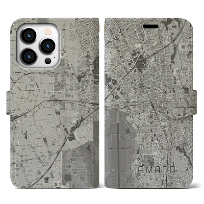 【大和（神奈川県）】地図柄iPhoneケース（手帳タイプ）モノトーン・iPhone 13 Pro 用