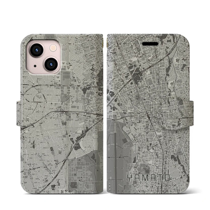 【大和（神奈川県）】地図柄iPhoneケース（手帳タイプ）モノトーン・iPhone 13 mini 用