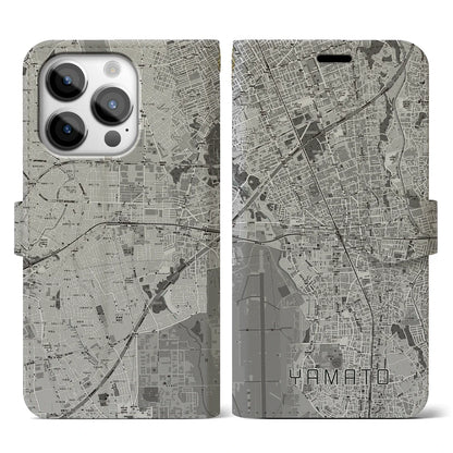 【大和（神奈川県）】地図柄iPhoneケース（手帳タイプ）モノトーン・iPhone 14 Pro 用