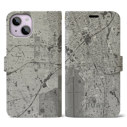 【大和（神奈川県）】地図柄iPhoneケース（手帳タイプ）モノトーン・iPhone 14 用