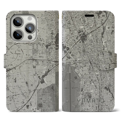 【大和（神奈川県）】地図柄iPhoneケース（手帳タイプ）モノトーン・iPhone 15 Pro 用