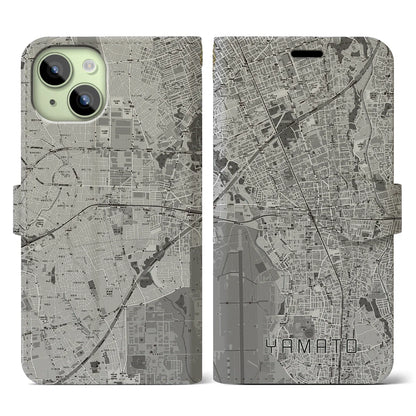 【大和（神奈川県）】地図柄iPhoneケース（手帳タイプ）モノトーン・iPhone 15 用