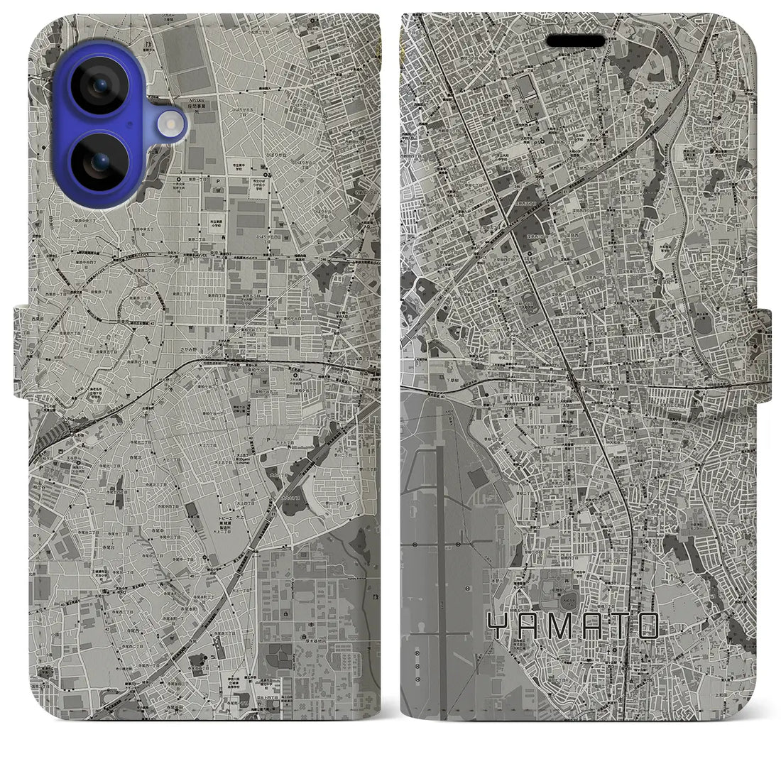 【大和(神奈川県)】地図柄iPhoneケース(手帳タイプ)モノトーン・iPhone 16 Pro Max 用