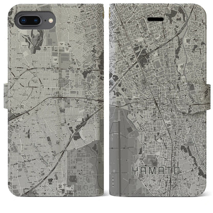 【大和（神奈川県）】地図柄iPhoneケース（手帳タイプ）モノトーン・iPhone 8Plus /7Plus / 6sPlus / 6Plus 用