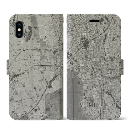 【大和（神奈川県）】地図柄iPhoneケース（手帳タイプ）モノトーン・iPhone XS / X 用