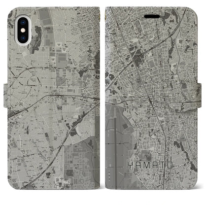 【大和（神奈川県）】地図柄iPhoneケース（手帳タイプ）モノトーン・iPhone XS Max 用