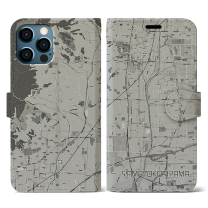 【大和郡山（奈良県）】地図柄iPhoneケース（手帳タイプ）モノトーン・iPhone 12 / 12 Pro 用