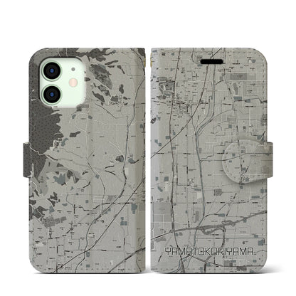 【大和郡山（奈良県）】地図柄iPhoneケース（手帳タイプ）モノトーン・iPhone 12 mini 用