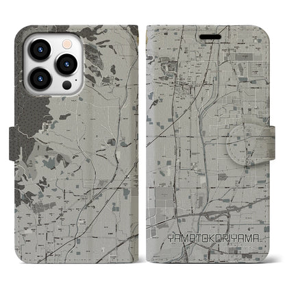 【大和郡山（奈良県）】地図柄iPhoneケース（手帳タイプ）モノトーン・iPhone 13 Pro 用