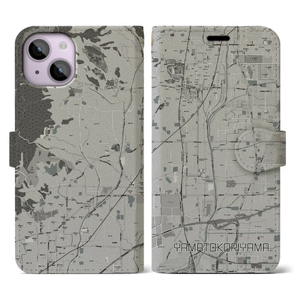 【大和郡山（奈良県）】地図柄iPhoneケース（手帳タイプ）モノトーン・iPhone 14 用