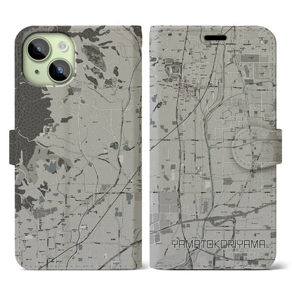 【大和郡山（奈良県）】地図柄iPhoneケース（手帳タイプ）モノトーン・iPhone 15 用