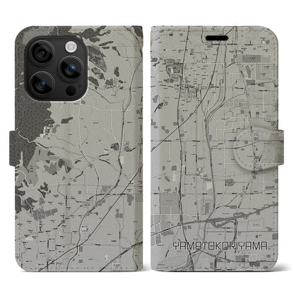 【大和郡山（奈良県）】地図柄iPhoneケース（手帳タイプ）モノトーン・iPhone 16 用