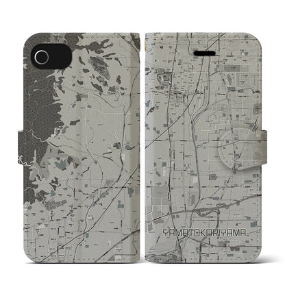 【大和郡山（奈良県）】地図柄iPhoneケース（手帳タイプ）モノトーン・iPhone SE（第3 / 第2世代） / 8 / 7 / 6s / 6 用