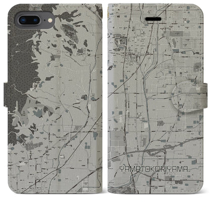 【大和郡山（奈良県）】地図柄iPhoneケース（手帳タイプ）モノトーン・iPhone 8Plus /7Plus / 6sPlus / 6Plus 用