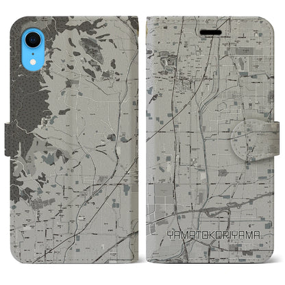 【大和郡山（奈良県）】地図柄iPhoneケース（手帳タイプ）モノトーン・iPhone XR 用