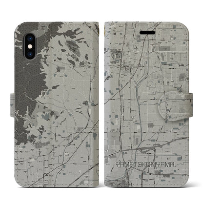 【大和郡山（奈良県）】地図柄iPhoneケース（手帳タイプ）モノトーン・iPhone XS / X 用