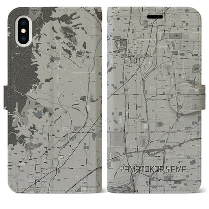 【大和郡山（奈良県）】地図柄iPhoneケース（手帳タイプ）モノトーン・iPhone XS Max 用