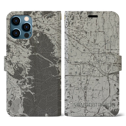 【大和高田（奈良県）】地図柄iPhoneケース（手帳タイプ）モノトーン・iPhone 12 / 12 Pro 用