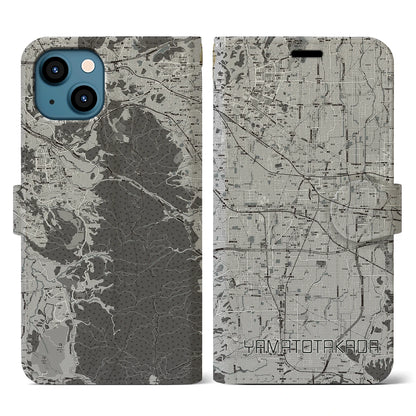 【大和高田（奈良県）】地図柄iPhoneケース（手帳タイプ）モノトーン・iPhone 13 用