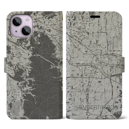 【大和高田（奈良県）】地図柄iPhoneケース（手帳タイプ）モノトーン・iPhone 14 用