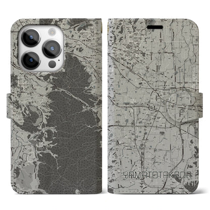 【大和高田（奈良県）】地図柄iPhoneケース（手帳タイプ）モノトーン・iPhone 14 Pro 用