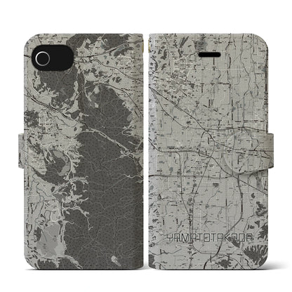 【大和高田（奈良県）】地図柄iPhoneケース（手帳タイプ）モノトーン・iPhone SE（第3 / 第2世代） / 8 / 7 / 6s / 6 用