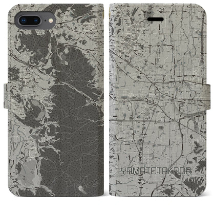 【大和高田（奈良県）】地図柄iPhoneケース（手帳タイプ）モノトーン・iPhone 8Plus /7Plus / 6sPlus / 6Plus 用