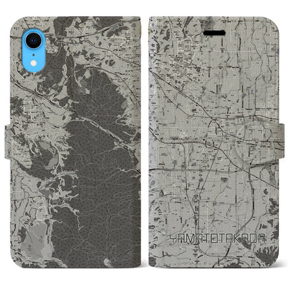 【大和高田（奈良県）】地図柄iPhoneケース（手帳タイプ）モノトーン・iPhone XR 用